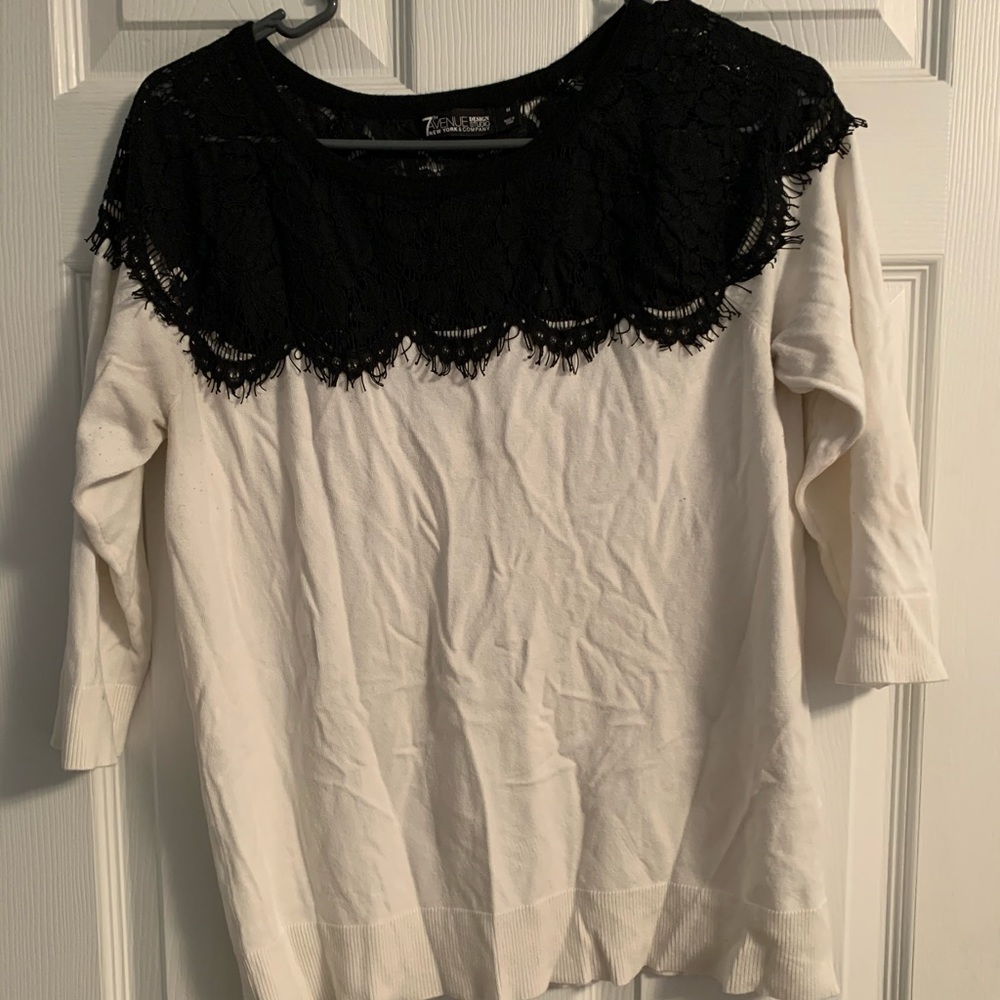 White sweater with black lace